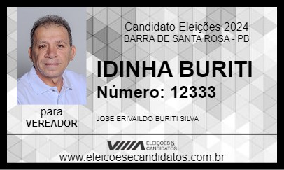 Candidato IDINHA BURITI 2024 - BARRA DE SANTA ROSA - Eleições