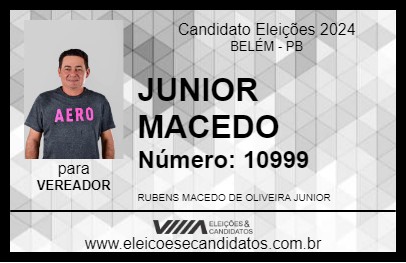 Candidato JUNIOR MACEDO 2024 - BELÉM - Eleições