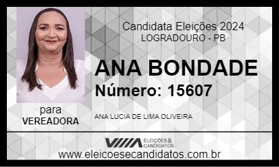 Candidato ANA BONDADE 2024 - LOGRADOURO - Eleições