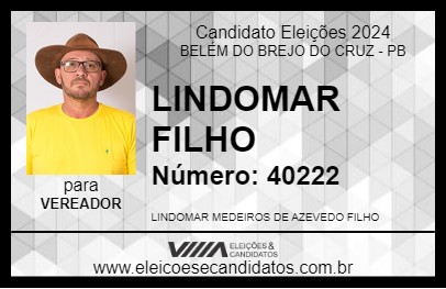 Candidato LINDOMAR FILHO 2024 - BELÉM DO BREJO DO CRUZ - Eleições