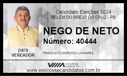 Candidato NEGO DE NETO 2024 - BELÉM DO BREJO DO CRUZ - Eleições