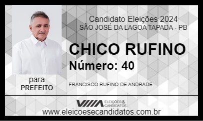 Candidato CHICO RUFINO 2024 - SÃO JOSÉ DA LAGOA TAPADA - Eleições