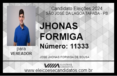 Candidato JHONAS FORMIGA 2024 - SÃO JOSÉ DA LAGOA TAPADA - Eleições