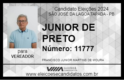 Candidato JUNIOR DE PRETO 2024 - SÃO JOSÉ DA LAGOA TAPADA - Eleições