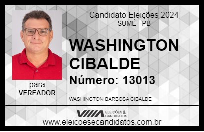 Candidato WASHINGTON CIBALDE 2024 - SUMÉ - Eleições