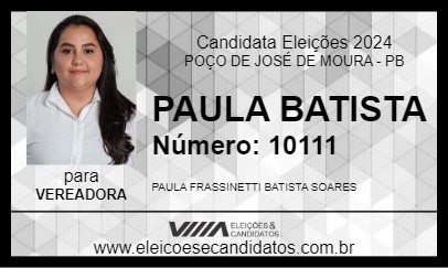 Candidato PAULA BATISTA 2024 - POÇO DE JOSÉ DE MOURA - Eleições