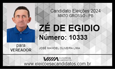 Candidato ZÉ DE EGIDIO 2024 - MATO GROSSO - Eleições