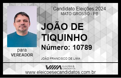 Candidato JOÃO DE TIQUINHO 2024 - MATO GROSSO - Eleições