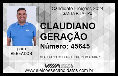 Candidato CLAUDIANO GERAÇÃO 2024 - SANTA RITA - Eleições