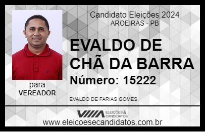 Candidato EVALDO DE CHÃ DA BARRA 2024 - AROEIRAS - Eleições