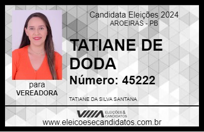 Candidato TATIANE DE DODA 2024 - AROEIRAS - Eleições