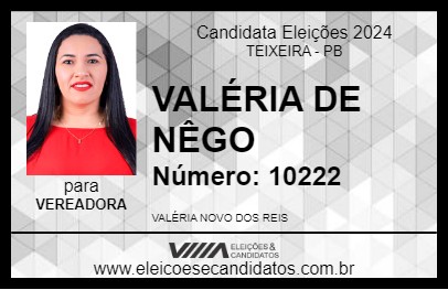 Candidato VALÉRIA DE NÊGO 2024 - TEIXEIRA - Eleições