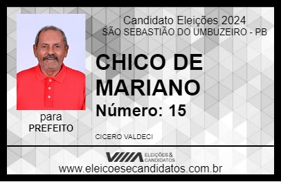 Candidato CHICO DE MARIANO 2024 - SÃO SEBASTIÃO DO UMBUZEIRO - Eleições