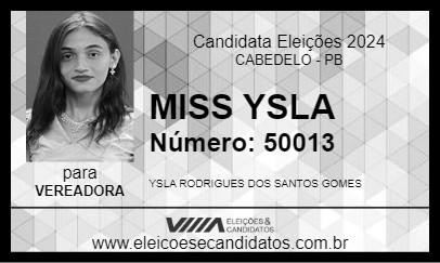 Candidato MISS YSLA 2024 - CABEDELO - Eleições