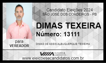 Candidato DIMAS TEXEIRA 2024 - SÃO JOSÉ DOS CORDEIROS - Eleições