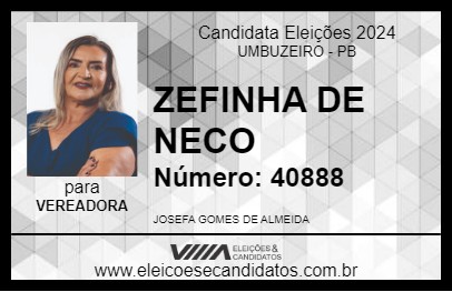 Candidato ZEFINHA DE NECO 2024 - UMBUZEIRO - Eleições