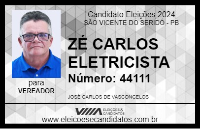 Candidato ZÉ CARLOS ELETRICISTA 2024 - SÃO VICENTE DO SERIDÓ - Eleições