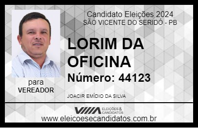 Candidato LORIM DA OFICINA 2024 - SÃO VICENTE DO SERIDÓ - Eleições