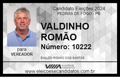 Candidato VALDINHO ROMÃO 2024 - PEDRAS DE FOGO - Eleições