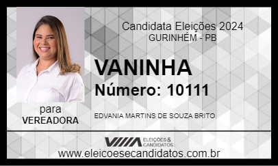 Candidato VANINHA 2024 - GURINHÉM - Eleições