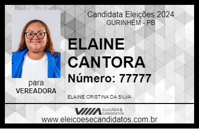 Candidato ELAINE CANTORA 2024 - GURINHÉM - Eleições