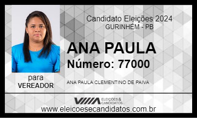 Candidato ANA PAULA 2024 - GURINHÉM - Eleições