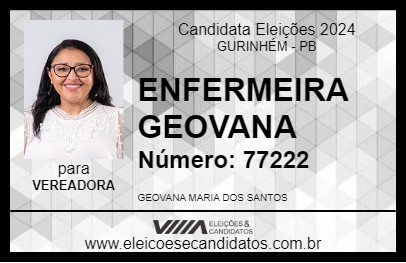 Candidato ENFERMEIRA GEOVANA 2024 - GURINHÉM - Eleições