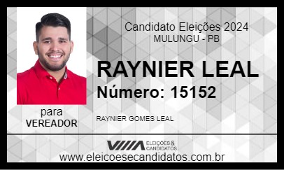 Candidato RAYNIER LEAL 2024 - MULUNGU - Eleições