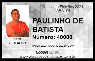 Candidato PAULINHO DE BATISTA 2024 - AREIA - Eleições