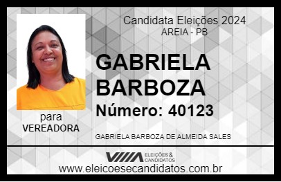 Candidato GABRIELA BARBOZA 2024 - AREIA - Eleições