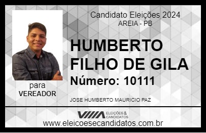 Candidato HUMBERTO FILHO DE GILA 2024 - AREIA - Eleições