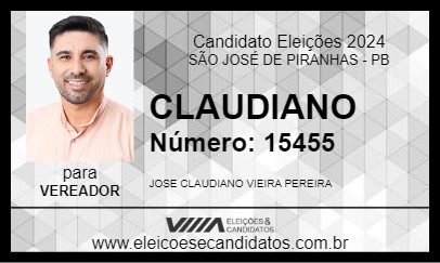 Candidato CLAUDIANO 2024 - SÃO JOSÉ DE PIRANHAS - Eleições