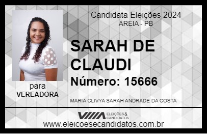 Candidato SARAH DE CLAUDI 2024 - AREIA - Eleições