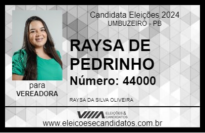 Candidato RAYSA DE PEDRINHO 2024 - UMBUZEIRO - Eleições