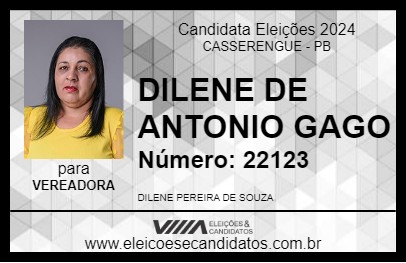 Candidato DILENE DE ANTONIO GAGO 2024 - CASSERENGUE - Eleições