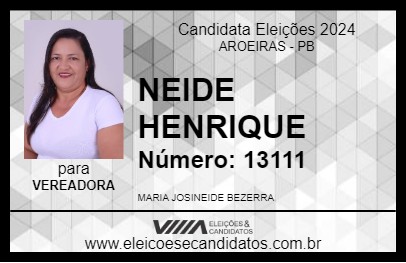 Candidato NEIDE HENRIQUE 2024 - AROEIRAS - Eleições