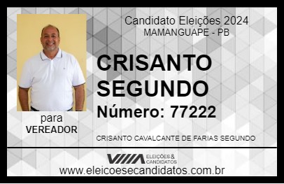 Candidato CRISANTO SEGUNDO 2024 - MAMANGUAPE - Eleições