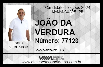 Candidato JOÃO DA VERDURA 2024 - MAMANGUAPE - Eleições