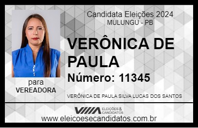 Candidato VERÔNICA DE PAULA 2024 - MULUNGU - Eleições