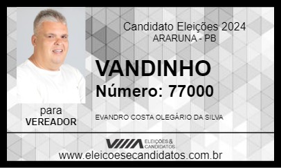 Candidato VANDINHO 2024 - ARARUNA - Eleições