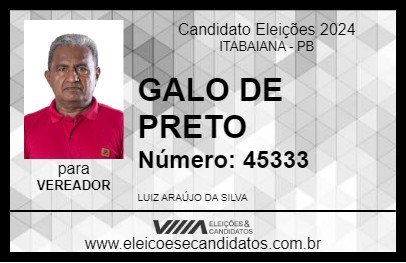 Candidato GALO DE PRETO 2024 - ITABAIANA - Eleições