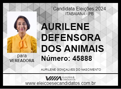 Candidato AURILENE DEFENSORA DOS ANIMAIS 2024 - ITABAIANA - Eleições