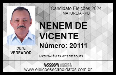 Candidato NENEM DE VICENTE 2024 - MATURÉIA - Eleições