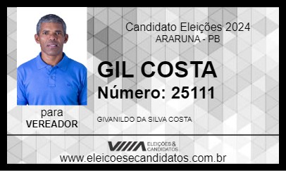 Candidato GIL COSTA 2024 - ARARUNA - Eleições