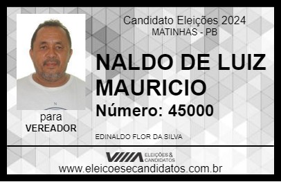 Candidato NALDO DE LUIZ MAURICIO 2024 - MATINHAS - Eleições