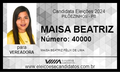 Candidato MAISA BEATRIZ  2024 - PILÕEZINHOS - Eleições