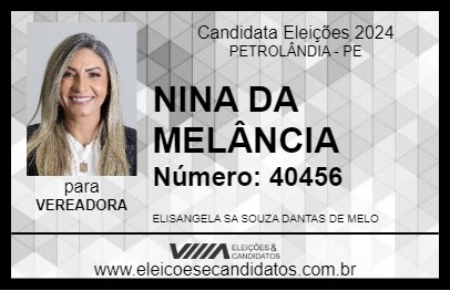 Candidato NINA DA MELÂNCIA 2024 - PETROLÂNDIA - Eleições