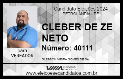 Candidato CLEBER DE ZE NETO 2024 - PETROLÂNDIA - Eleições