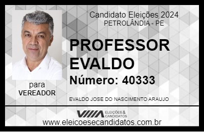 Candidato PROFESSOR EVALDO 2024 - PETROLÂNDIA - Eleições