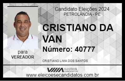 Candidato CRISTIANO DA VAN 2024 - PETROLÂNDIA - Eleições